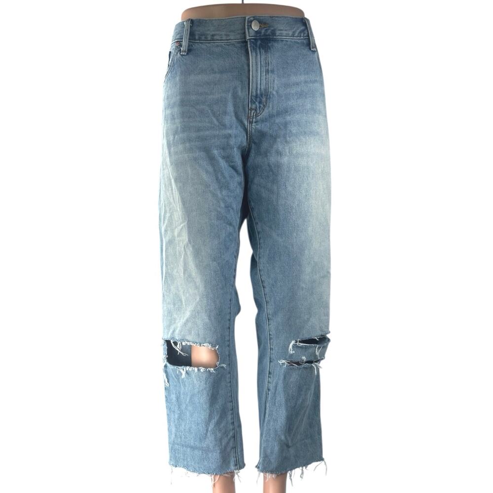 Gap 1969 Women's Blue Distressed High Rise Baggy Wide Leg Denim Jeans Size 33R